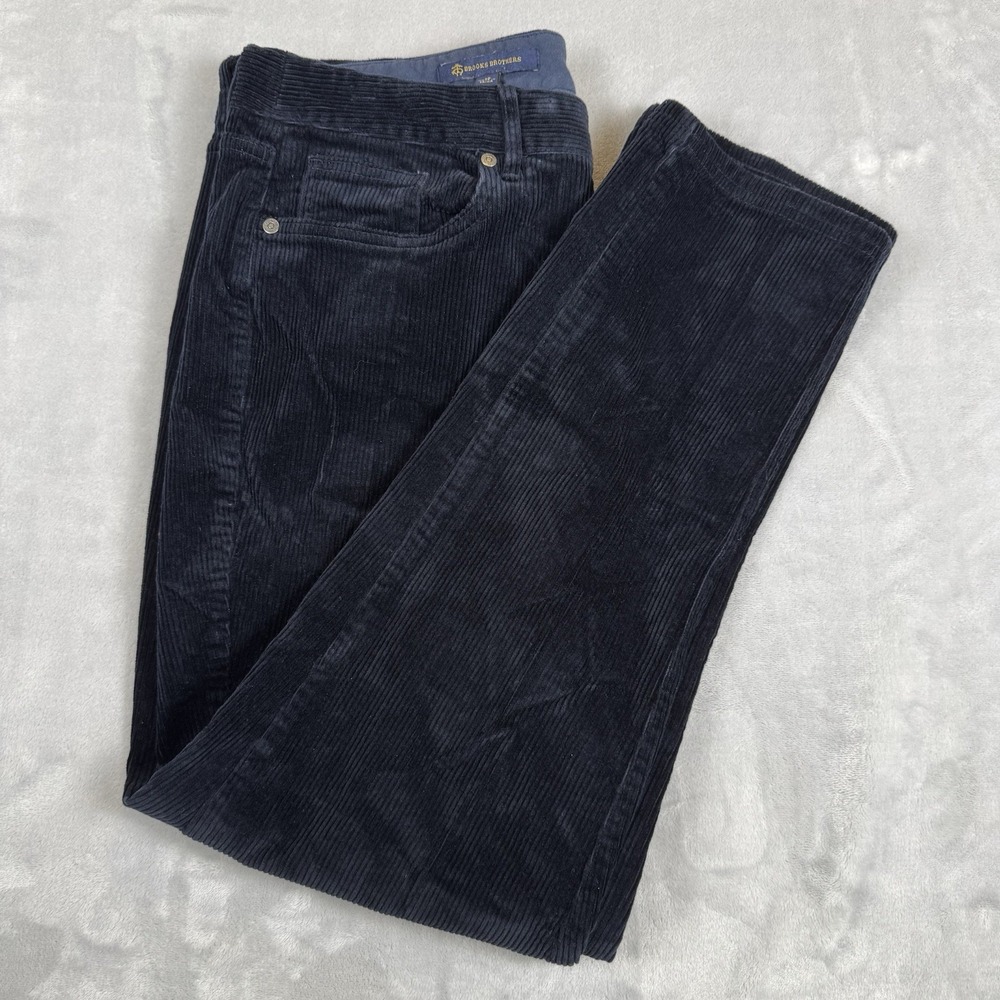 Brooks Brothers Womens Navy Blue Corduroy Straight Leg Stretch Pants Size 12